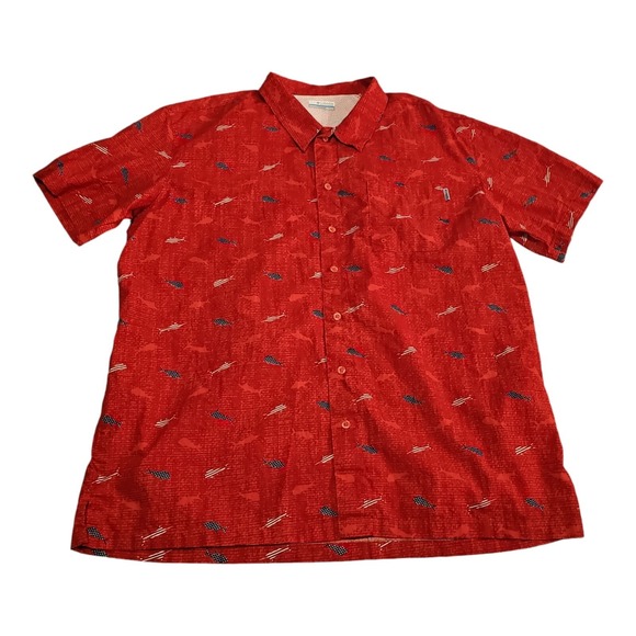 Columbia Other - Columbia Men's Red PFG USA Fish Graphic Short Sleeve Button Up Size XXL